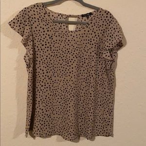 Polka Dot Tan and Black Cap Sleeve Blouse